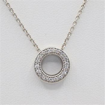 Pandora Sterling Silver Logo Pave Circle Collier Necklace