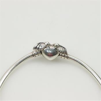 Pandora Sterling Silver Moments Collection Winged Heart Clasp Bangle Bracelet
