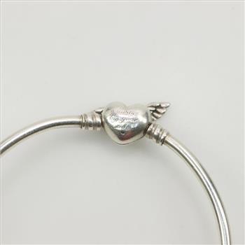 Pandora Sterling Silver Moments Collection Winged Heart Clasp Bangle Bracelet
