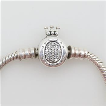 Pandora Sterling Silver Moments Crown O & Snake Chain Charm Bracelet