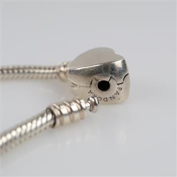 Pandora Sterling Silver Moments Engravable Heart Clasp Snake Chain Bracelet