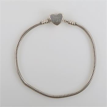 Pandora Sterling Silver Moments Engravable Heart Clasp Snake Chain Bracelet