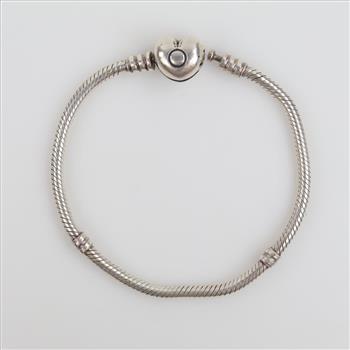 Pandora Sterling Silver Moments Heart & Snake Chain Bracelet