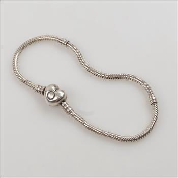 Pandora Sterling Silver Moments Heart & Snake Chain Bracelet