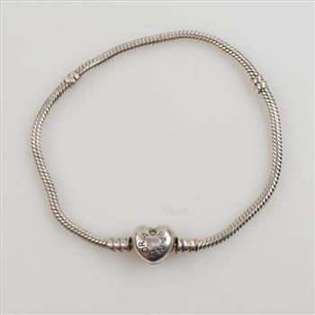 Pandora Sterling Silver Moments Heart & Snake Chain Bracelet