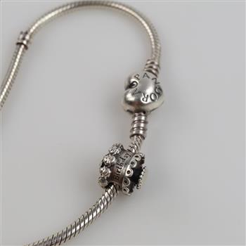 Pandora Sterling Silver Moments Heart Snake Chain Bracelet With Happy Birthday Cake Charm