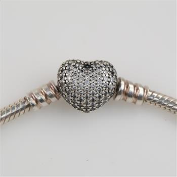 Pandora Sterling Silver Moments Sparkling Heart & Snake Chain Bracelet