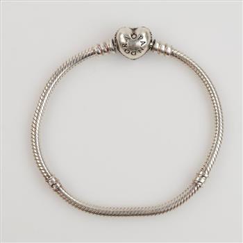 Pandora Sterling Silver Moments Sparkling Heart & Snake Chain Bracelet