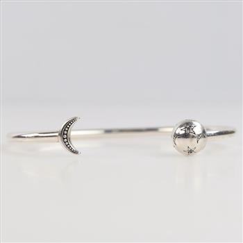 Pandora Sterling Silver Moon & Stars Open Bangle Bracelet
