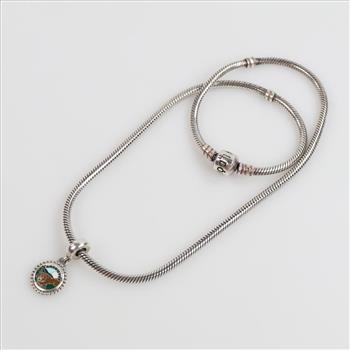 Pandora Sterling Silver Necklace With Charm, 2 Pieces