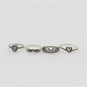 Pandora Sterling Silver Rings, 4 Pieces