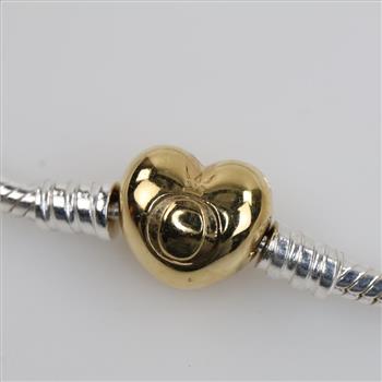 Pandora Sterling Silver Snake Chain 14kt GP Heart Clasp