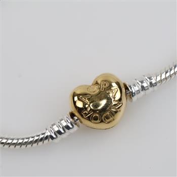 Pandora Sterling Silver Snake Chain 14kt GP Heart Clasp