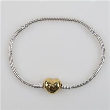 Pandora Sterling Silver Snake Chain 14kt GP Heart Clasp
