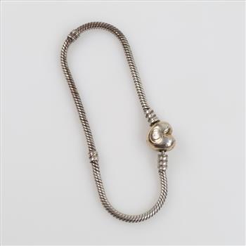 Pandora Sterling Silver Snake Chain Heart Clasp Bracelet