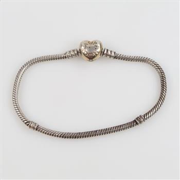 Pandora Sterling Silver Snake Chain Heart Clasp Bracelet