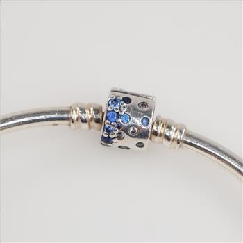 Pandora Sterling Silver Sparkling Barrel Clasp Bangle Bracelet