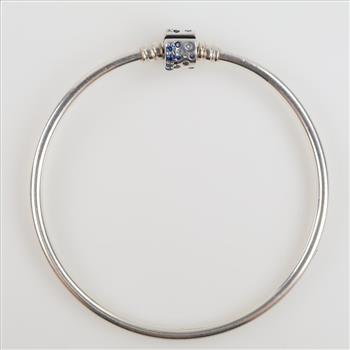 Pandora Sterling Silver Sparkling Barrel Clasp Bangle Bracelet