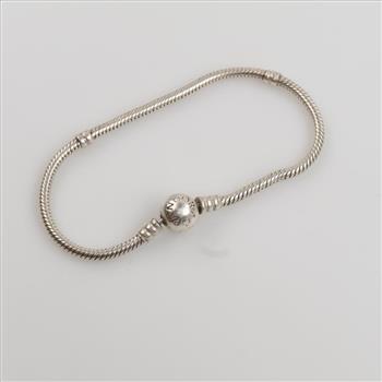 Pandora Sterling Silver Sparkling Heart Clasp Snake Chain Bracelet