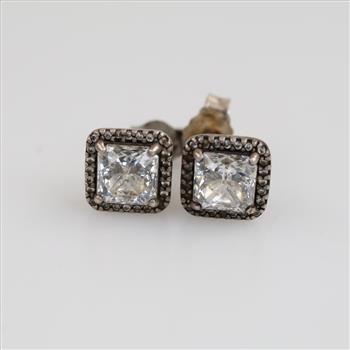 Pandora Sterling Silver Square Sparkle Halo Stud Earrings