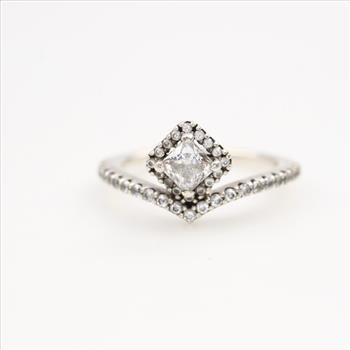 Pandora Sterling Silver Square Sparkle Wishbone Ring | Property Room