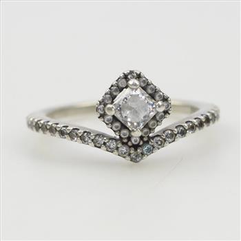Pandora Sterling Silver Square Sparkle Wishbone Ring