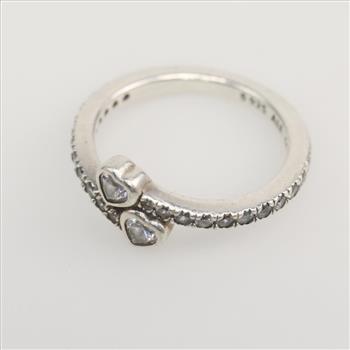 Pandora Sterling Silver Two Sparkling Hearts Ring