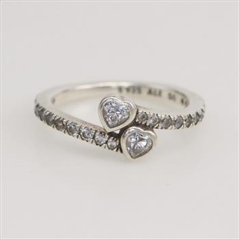 Pandora Sterling Silver Two Sparkling Hearts Ring