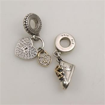 Pandroa Sterling Silver and Gold Accent Charm, 2 Pieces