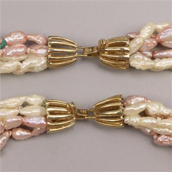 Pearl 6 Strand Necklace And Bracelet 14kt Gold Clasp, 2 Pieces