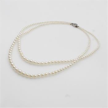 Pearl Double Strand Necklace Silver Clasp