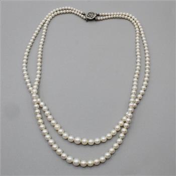 Pearl Double Strand Necklace Silver Clasp