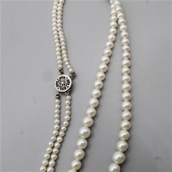 Pearl Double Strand Necklace Silver Clasp