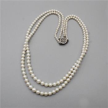 Pearl Double Strand Necklace Silver Clasp
