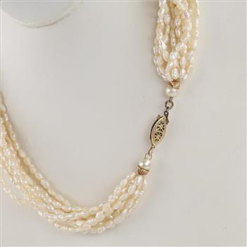 Pearl Multistrand 14kt Gold Plated Necklace