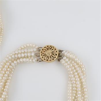 Pearl Necklace And Bracelet With 14kt GF Clasps, 2 Pieces