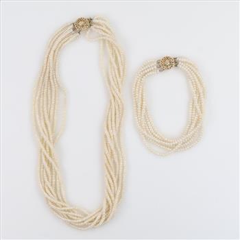 Pearl Necklace And Bracelet With 14kt GF Clasps, 2 Pieces