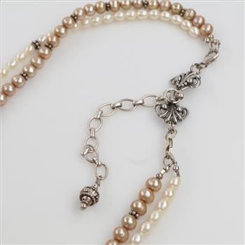 Pearl Necklace With Sterling Silver Accents - Clasp