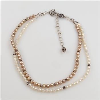 Pearl Necklace With Sterling Silver Accents - Clasp