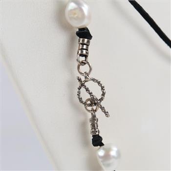 Pearl Silver Clasp Corded Necklace