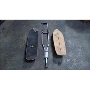 Penny And Golden Dragon Skateboards With Singular Crutch, 3 Pieces