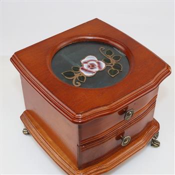 Petite Wooden Jewelry Box With Glass Top