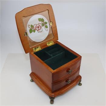Petite Wooden Jewelry Box With Glass Top