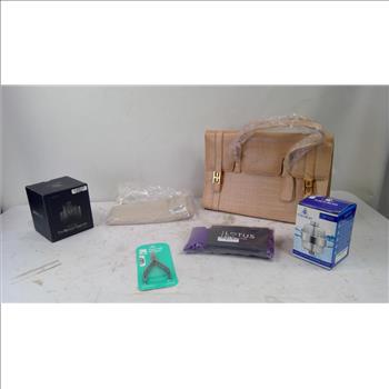 Pink Handbag, Whiskey Tumblers, Lotus Eyepillow, Cloth Napkins, And More, 6 Pieces
