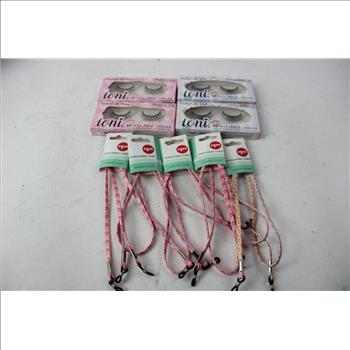 Pink Makeup Bag With Eyelashes, Mirror, Case, Shears Set,  Eyeglasses Cord, Hair Oil