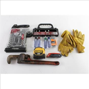 Pipe Wrench, Socket Set And More, 7 Pieces
