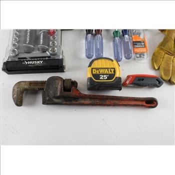 Pipe Wrench, Socket Set And More, 7 Pieces