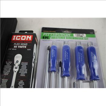 Pittsburgh Socket Set, Bolstered Screwdriver Set, ICON Pro Ratchet 3/8