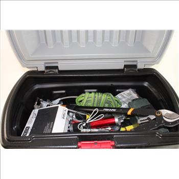 Plastic Chest With Assorted Tools & Equipment, 10+ Pieces
