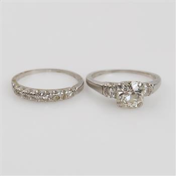 Platinum Clear Stone Diamond Accent Wedding Set